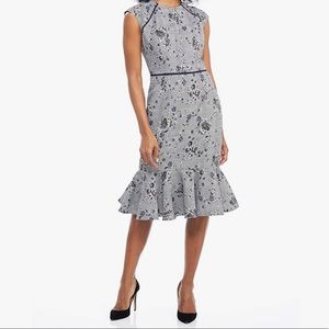 Maggy London Women's Novelty Plaid Sheath with Cap Sleeve and Flounce